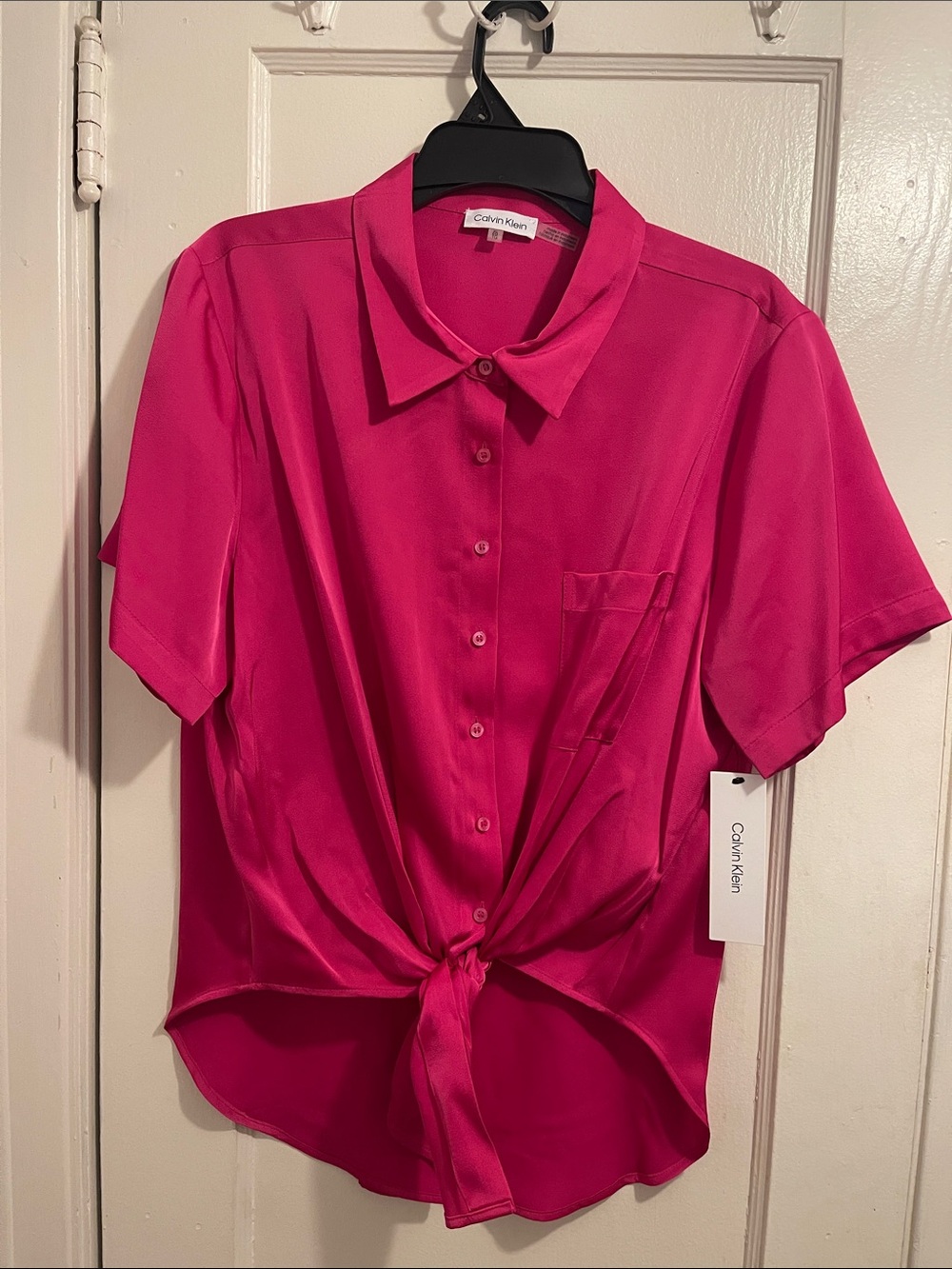 Calvin Klein Hot Pink Button-Front Tie Hem Shirt (item 70)